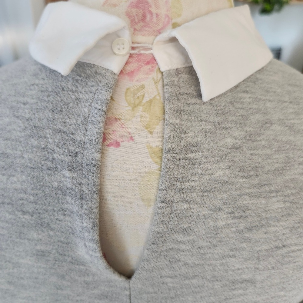 Zara Light Gray Midi Shift Dress with White Mock Collar - Picture 5 of 6